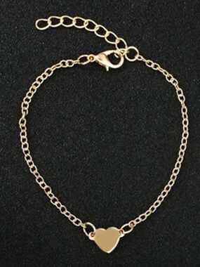 Gold Heart Pendant Bracelet - Women's Delicate Chain